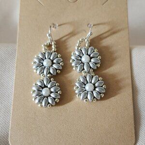 Silver Floral Beaded Earrings